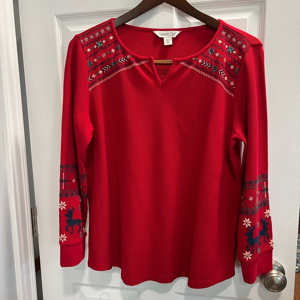Coldwater Creek Red Embroidered Long Sleeve Sweater XL Petite